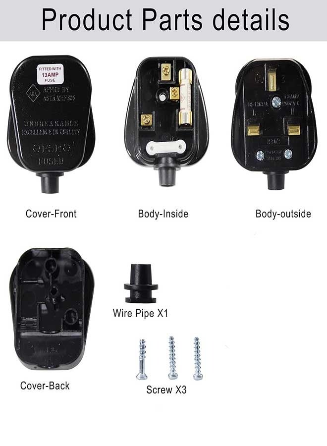 RAWAID 2Pcs Uk Plug, Uk Mains Plug for 13a 250v Black 3 Pin Plug, Heavy Resilient Plug for Power Charging, Electrical Equipments Supplies, Removable Power Wiring Plug Adaptor Adapter Power Cord Connector - Image 2